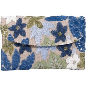 Elegant Floral Embroidered Sequin Clutch Bag for Evening Events - Blue Multi